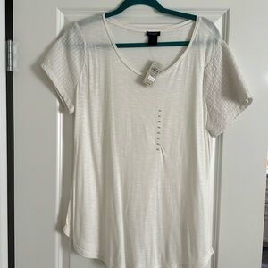 NWT Ann Taylor Cream T-shirt with lace sleeve detail size XL
